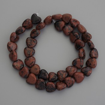 Heart-shaped Obsidian Beads, 10x10 mm ± on a thread, length about 35 cm