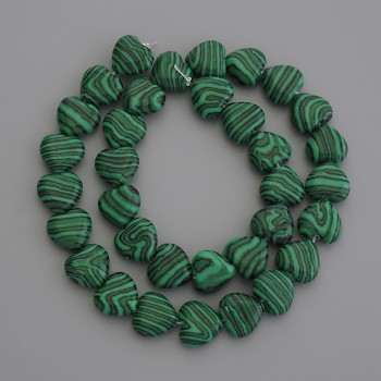 Heart-Shaped Malachite Beads, 12x12 mm diameter, on a thread, 36 cm long