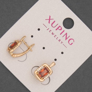 Xuping earrings with white crystals and red stones, diameter 8.5 mm, length 15 mm, 18K gold plating
