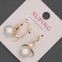 Earrings Xuping with white crystals and Mallorca bead, diameter 10mm, length 24mm, 18K Gold Plating