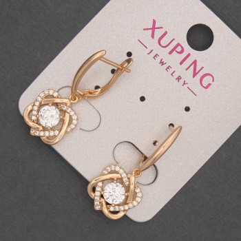 Xuping Earrings with White Rhinestones and a White Crystal, 12 mm diameter, 30 mm length, 18K Gold Plating