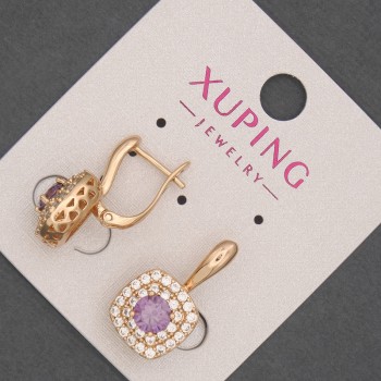 Xuping Earrings with White Crystals and Violet Crystal, 12mm Diameter ±, 20mm Length ±, 18K Gold Plating