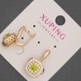Xuping Earrings with White Rhinestones and Olive-Green Crystal, 12mm Diameter ±, 20mm Length ±, 18K Gold Plating