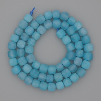 Aquamarine Beads, Faceted Cube, 7x7mm, 39 cm Length on Thread