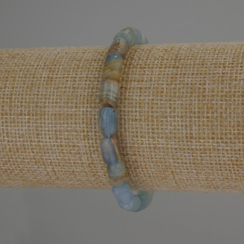 Blue Calcite Cylinder Bracelet, 9×6 mm Beads, 18 cm Length, Elastic