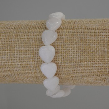 Stretch bracelet with White Quartz Heart, 12x12 mm diameter, 18 cm length