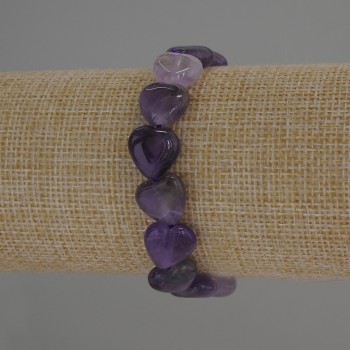 Amethyst Heart Bracelet, 12x12 mm diameter, 18 cm stretch