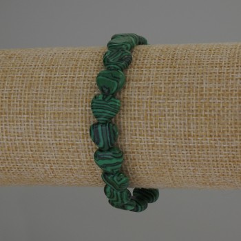 Malachite Heart Bracelet, 10x10 mm diameter, 18 cm length, stretch