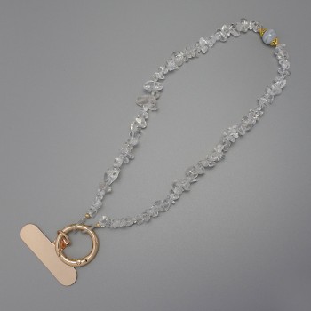 Phone Chain Keychain with Rock Crystal Chip 4-8×2-5 mm ±, Ring Diameter 24 mm ±, Length 24 cm ±
