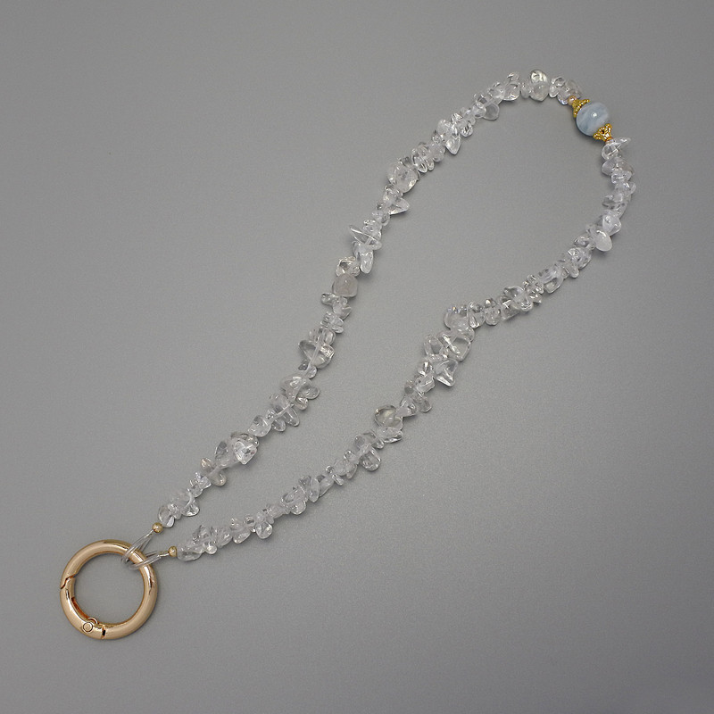 Keychain with rock crystal shard 4-8×2-5 mm ± ring, 24 mm diameter for ear hoops, length 40 cm (bead length 37 cm)