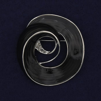 Accent Brooch black enamel black crystals silver-toned metal 48×45mm+