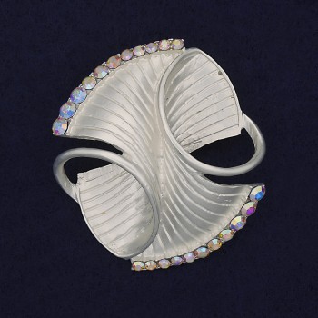 Accent Brooch in Silver with Pearlized Rainbow Crystals, Silver Metal 45x40 mm+