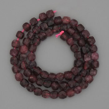 Tourmaline Rubellite Beads on a Thread, Faceted Cube, 5 mm Diameter, 37 cm Length