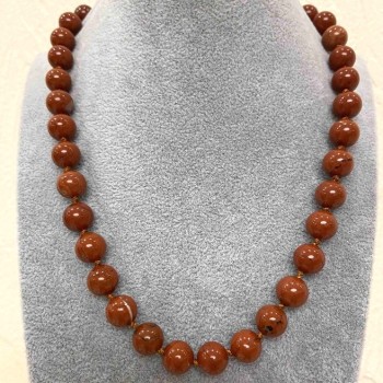 Red Jasper Necklace with smooth round beads, 10 mm diameter, 45 cm long, with a clasp