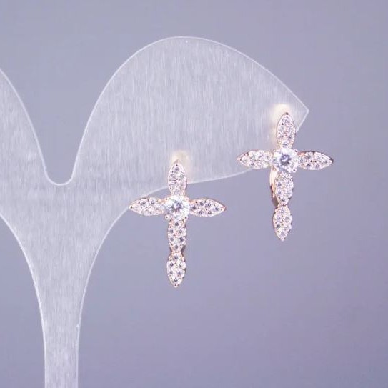 Xuping Earrings in 18K Gold-Plated with White Crystals, Cross, 20x15 mm