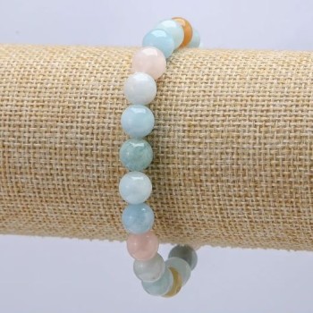 Morganite Bracelet, Natural Stone, Smooth Round Beads, 8 mm Diameter, 18 cm Length, Elastic