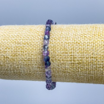 Fluorite bracelet, natural stone, faceted cube, 4×4 mm, length 18 cm (stretch)