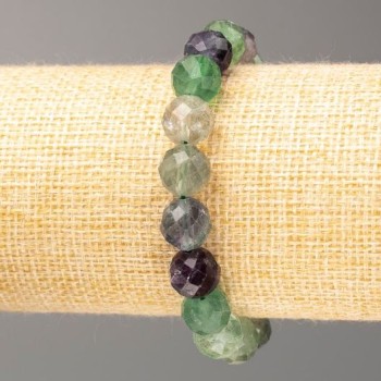 Fluorite Bracelet with Natural Stone Faceted Beads, 10 mm Diameter, 18 cm Length (Stretch)