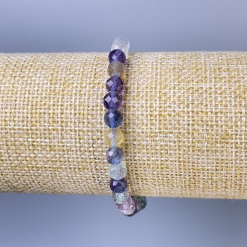 Fluorite Bracelet with Faceted Beads, 6 mm Diameter, 18 cm Length, Stretch