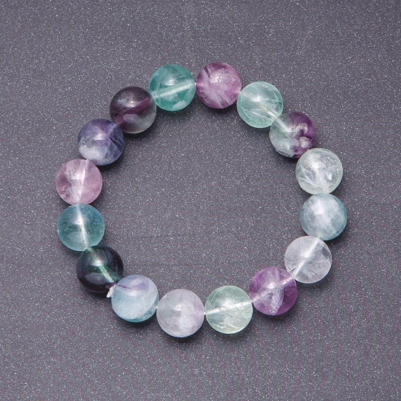 Natural fluorite stone bracelet with a fluorite bead, 12 mm diameter, on elastic