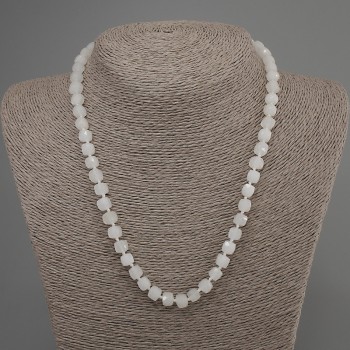 White Quartz Necklace with Faceted Cube Beads, 6 mm Diameter, 50 mm Length, with Clasp