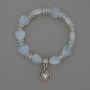 Moonstone Heart Bracelet, 12×12 mm heart-shaped stones, with metal inlays, 18 cm stretchy length