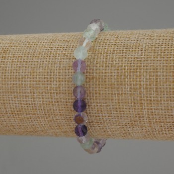 Fluorite Bracelet, Natural Stone, Faceted Bead, 6 mm Diameter, 18 cm Length, Stretch