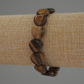 Tiger's Eye Heart Bracelet, 12mm Heart Beads, 18 cm Length, Elastic