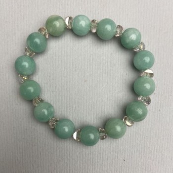 Bracelet made of artificial amazonite with smooth 10 mm beads and Swarovski-style beads 5x3 mm, length about 18 cm, stretch
