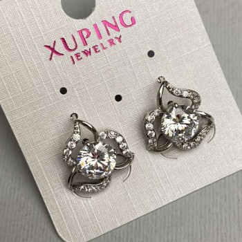 Xuping Rhodium Earrings with White Stone and White Crystals, 15 mm +