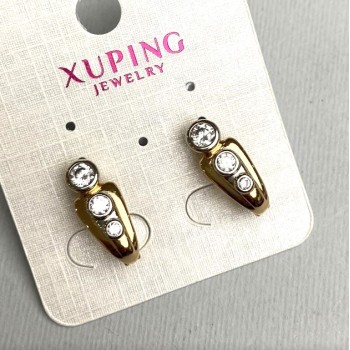 Xuping Earrings with White Crystals, 7x18 mm, 18K Gold Plating