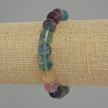 Fluorite Bracelet, Natural Stone, Smooth Bead, Diameter 10 mm, Length 18 cm +/- (Stretch)