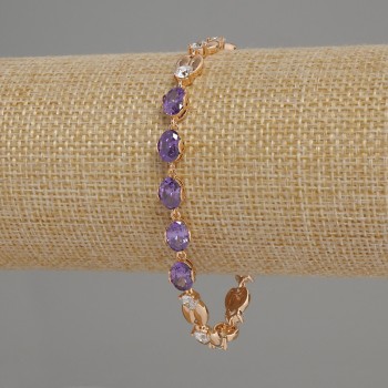 Xuping Bracelet with White and Purple Crystals, 18K Gold Plating, 6mm Diameter, Length 17-19 cm