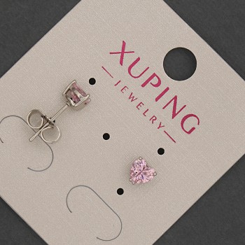 Xuping Heart-Shaped Stud Earrings with Pink Crystal, Diameter 5 mm ± Rhodium