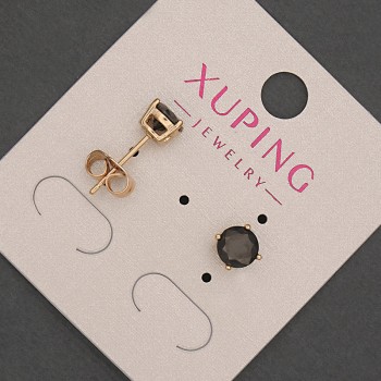 Xuping Stud Earrings with Black Crystal, 6 mm Diameter, 18K Gold Plating