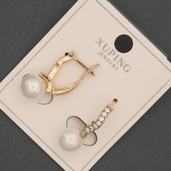 Xuping Earrings with White Crystals and Mallorca Pearl, 8 mm diameter ±, 20 mm length ±, 18K Gold Plating