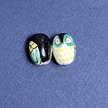 Findings Ceramic Bead Owl Black 2 pcs 22×16mm