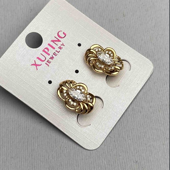 Xuping Earrings with a White Crystal, 11 mm Diameter, 18 mm Length, 18K Plating