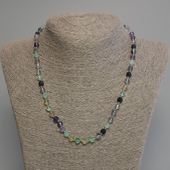 Fluorite Necklace with Faceted Beads, 6 mm Diameter, Approximately 45 cm Long with Clasp