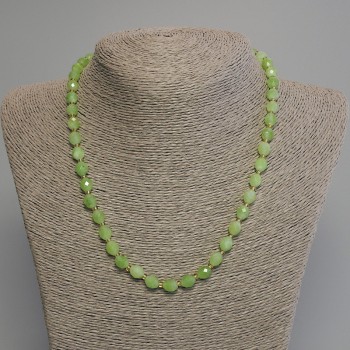 Chrysoprase Olivine Necklace with Faceted Beads 8×6 mm and Seed Beads 3 mm, 45 cm with Clasp