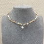 Choker with round freshwater pearls, 6.5×6 mm diameter ±; rock crystal smooth bead, diameter 4.5 mm ±; pendant 10 mm ±; adjustable length, length 38 m