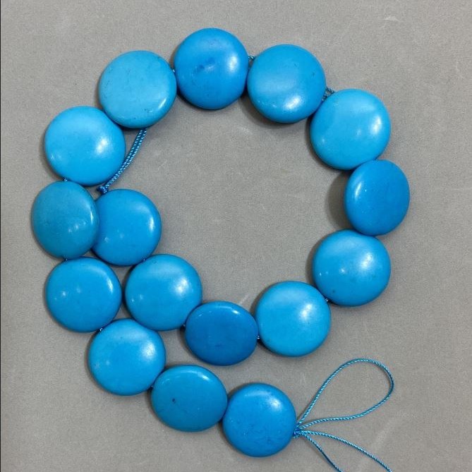 Turquoise Coin Beads, 24mm Diameter, 39cm Length +/-