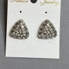 Triangular Stud Earrings 16 mm ± with White Crystals, Silver-Tone Metal