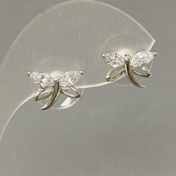 Stud earrings with white crystals, diameter 10x12 mm ±, silver-toned metal