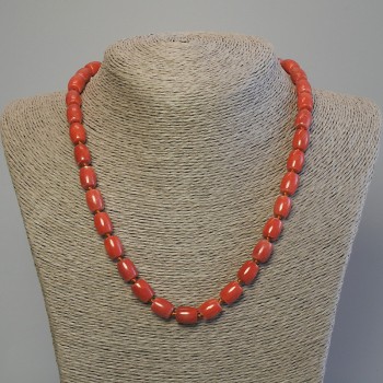 Artificial Coral Necklace, Barrel Beads 10x8 mm, length approximately 50 cm, with clasp