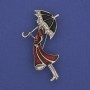 Brooch-Pendant Girl with an Umbrella White Crystals Silver Metal 48x24mm+