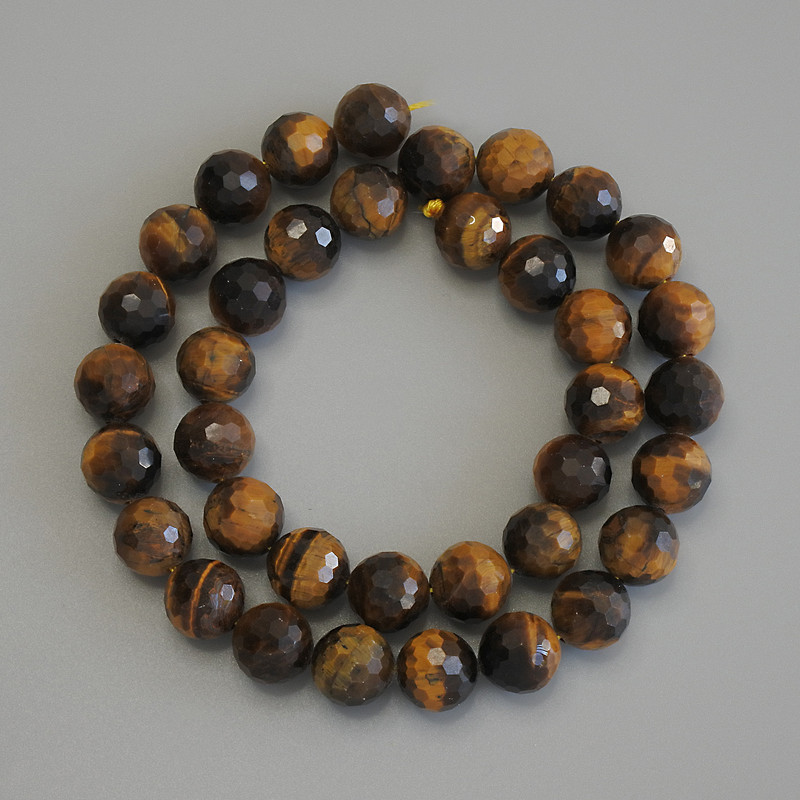 Tiger's Eye Beads, Faceted Round Bead, Diameter 10 cm ±, Length 37 cm ± on Thread