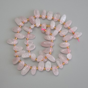 Pink Quartz Beads, Butterfly-cut, 12-16x6 mm diameter, with 3 mm beads, 40 cm length, on thread