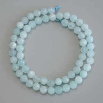 Aquamarine Beads, Faceted Round Bead, 6mm diameter, 36 cm length on thread
