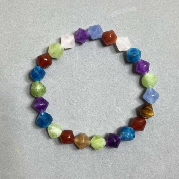 Bracelet Assorted Faceted Diamond 8x8 mm +/-, length 18 cm (stretch)